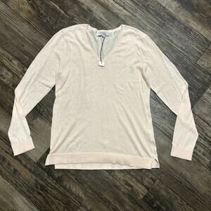 The Line V-Neck Thin Sweater Cotton Silk Blend Light Pink Medium M Preppy